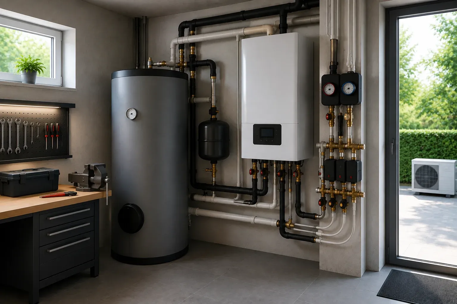 Moderne Gas-Brennwerttherme im Heizungskeller